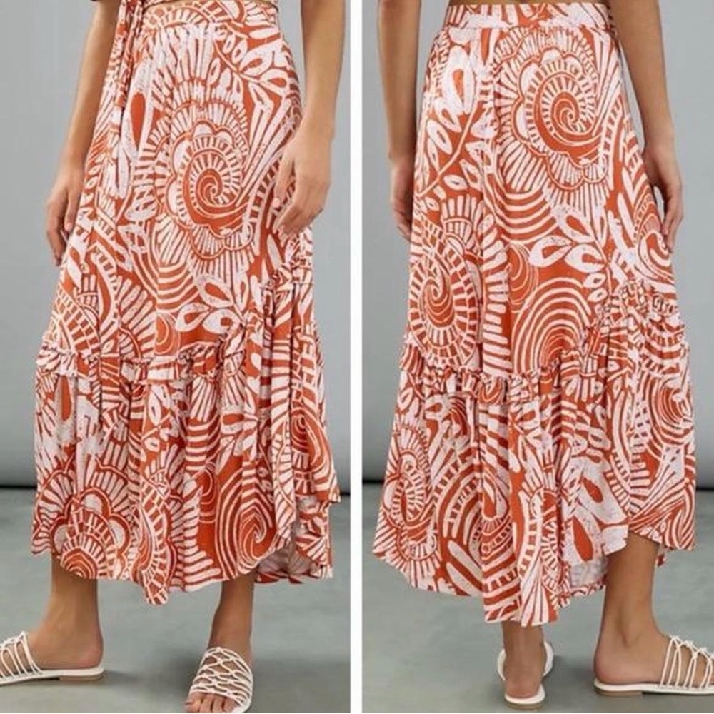 Anthropologie Vibrant Orange and White Maxi Skirt